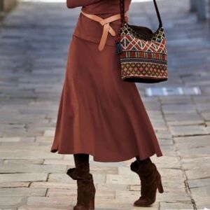 Peruvian Connection Brown Midi Skirt